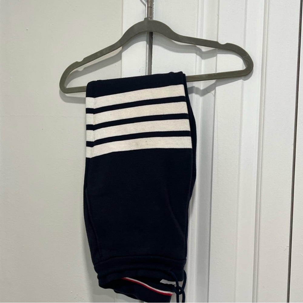 Thom Browne Navy Joggers with Red and White Accents